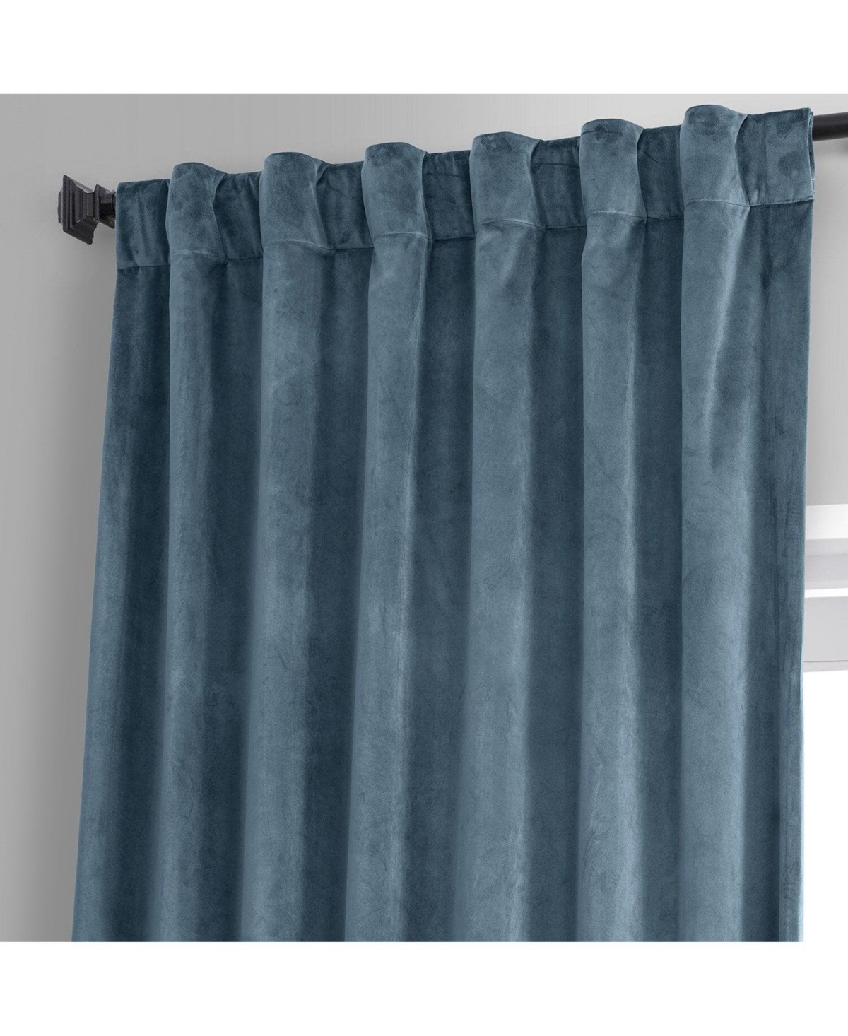 Half Price Drapes Oxford Blue Signature Plush Velvet Hotel Blackout Curtain In Blue
