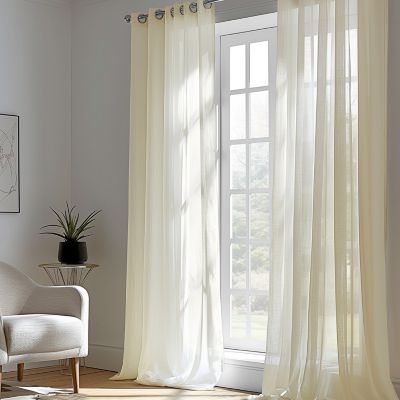 Grommet Textured Faux Linen Sheer Curtain
