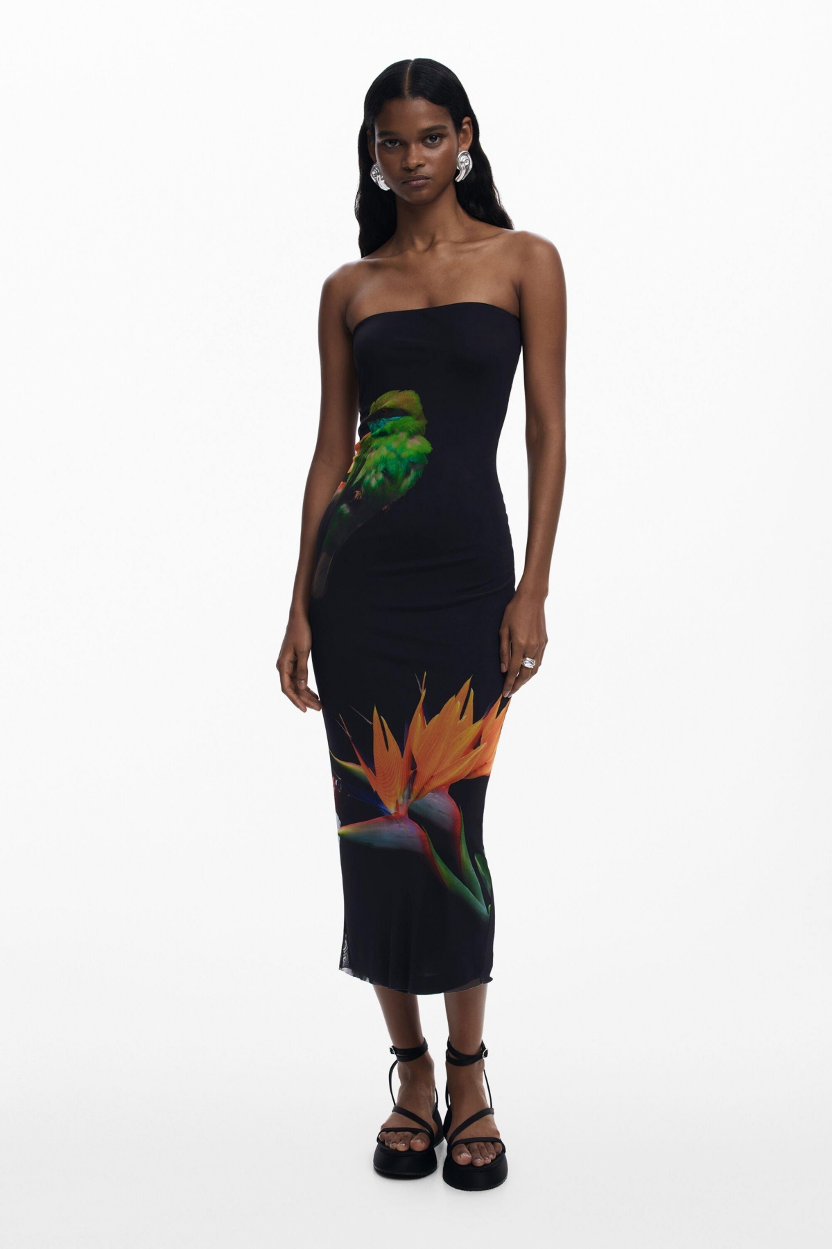 Desigual Beaded Mixed Media Maxi Cover-up Sundress In Black