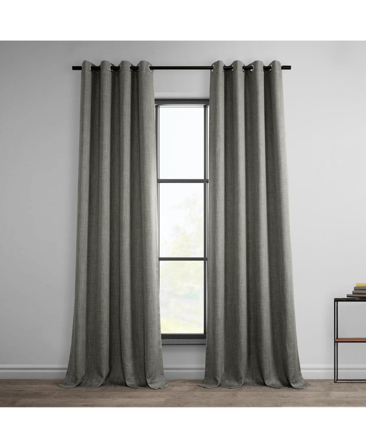 Half Price Drapes Blazer Grey Grommet Textured Faux Linen Room Darkening Curtain In Grey