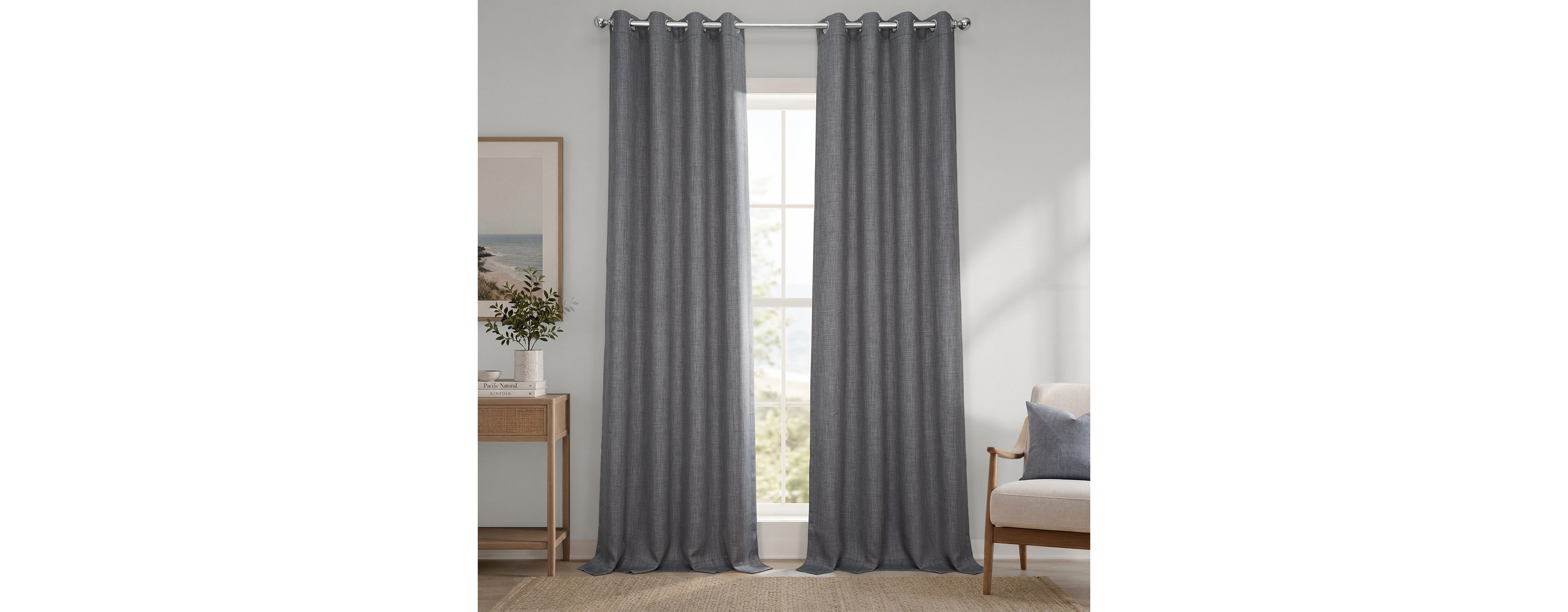 Half Price Drapes Grommet Faux Linen Room Darkening Curtains for Bedroom and Living Room Curtains (1 Panel)