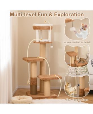 Tall Cat Tree with Self-Groomer & Removable Cat Bed Cozy & Functional Climbing Tower for Cats