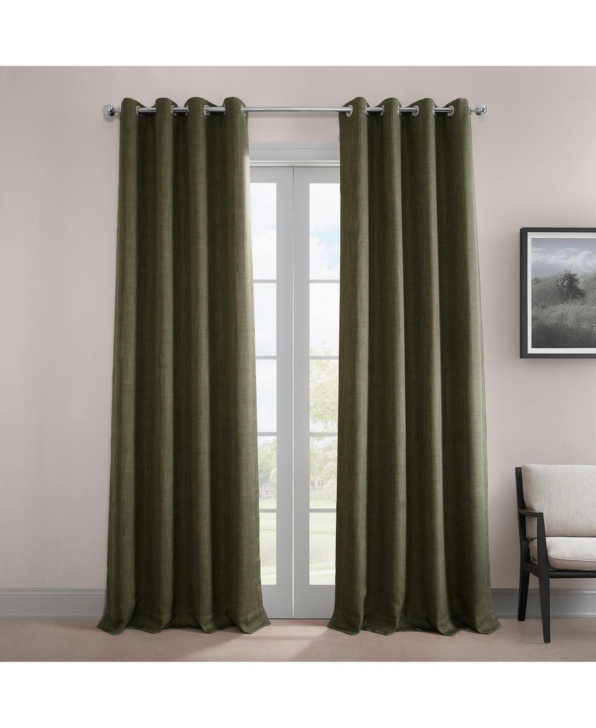 Half Price Drapes Grommet Textured Faux Linen Room Darkening Curtain