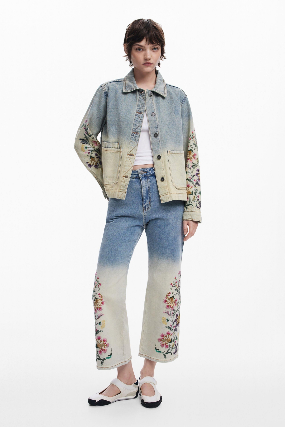 Women's Floral Culotte Jeans - Blue