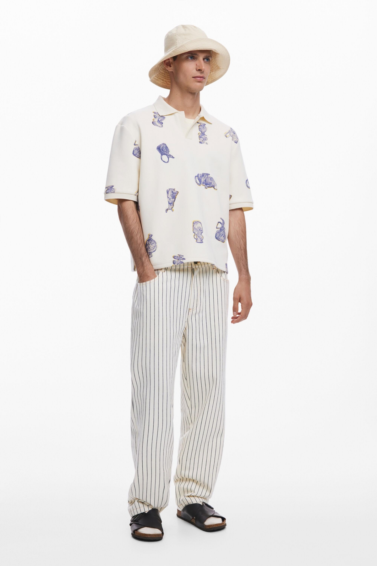 Men's Vertical striped pants - Light beige