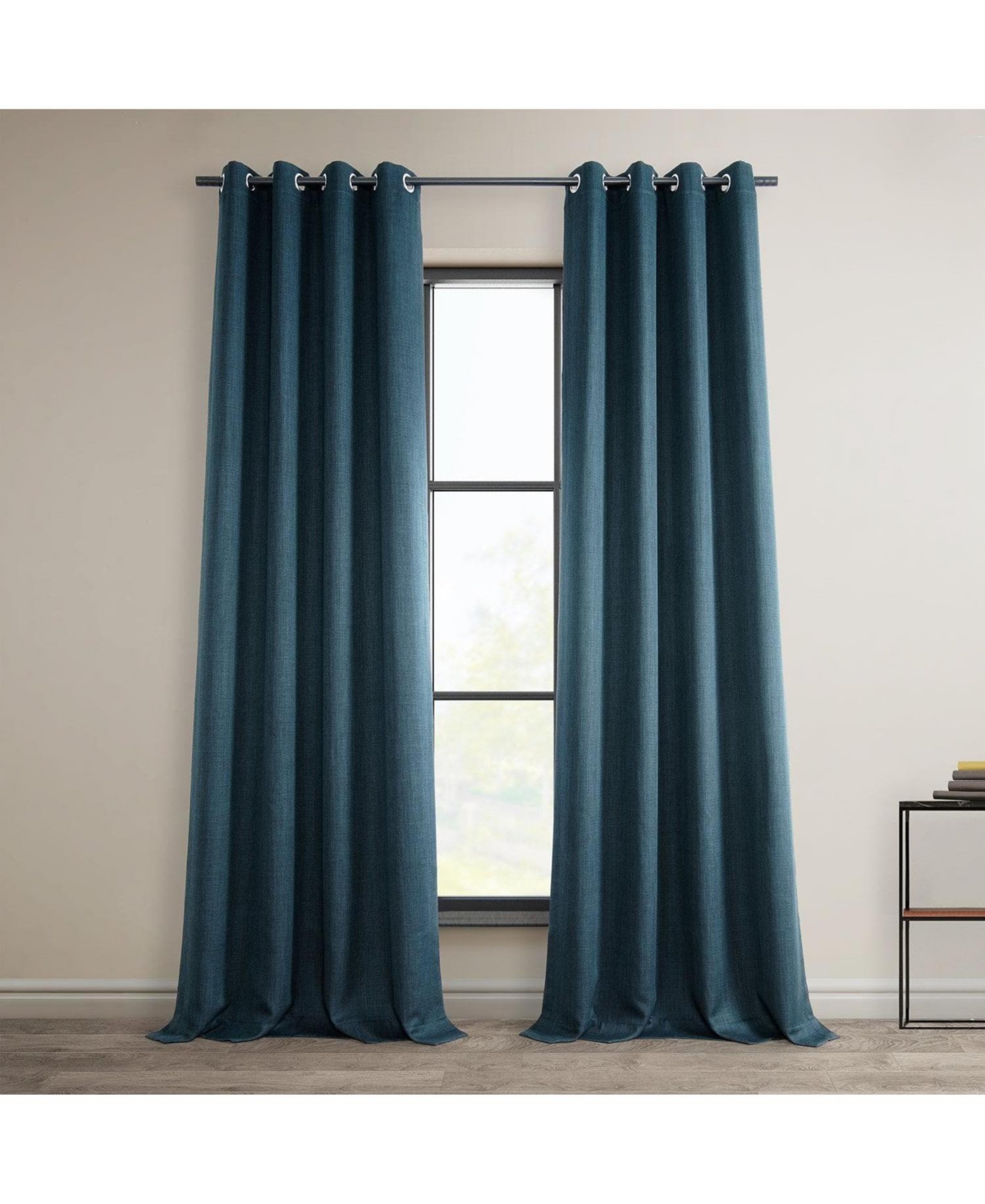 Half Price Drapes Story Blue Grommet Textured Faux Linen Room Darkening Curtain In Blue