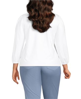 Plus Size Lightweight Jersey Button Pintuck Top