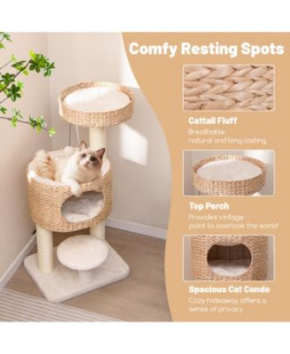Modern Cat Tower with Top Perch, Cattail, & Fluff Condo Stylish & Cozy Cat Tree for Indoor Cats