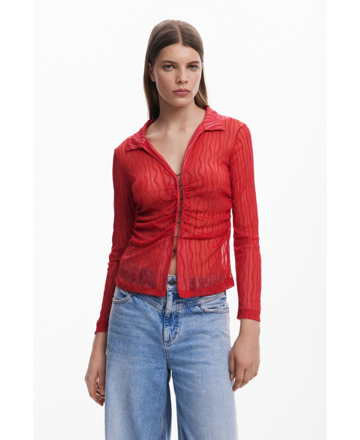 Women's Semi-transparent T-shirt - Orange red
