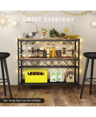4-Tier Bar Table with Wine Rack and 4 Rows of Glass Holders for Home Bar Storage
