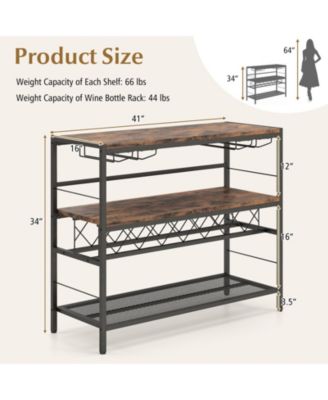 4-Tier Bar Table with Wine Rack and 4 Rows of Glass Holders for Home Bar Storage