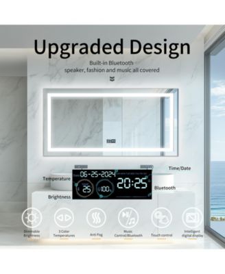 39.37 x 23.62 In Rectangle LED Lighted Bathroom Mirror Bluetooth Speaker Dimming Vanity Mirror