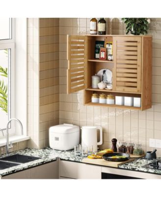 Bathroom Wall Cabinet: Bamboo Wood Kitchen Wall Mounted Medicine Cabinet with 3 Shelves
