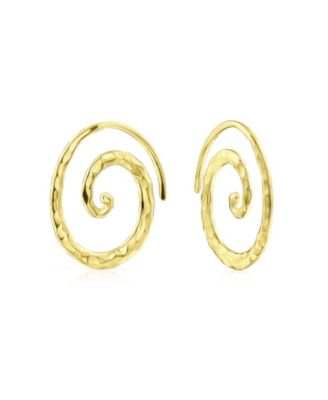 Boho Geometric Hoop Huggie Earrings 14K Gold Plated Sterling Silver Spiral Design