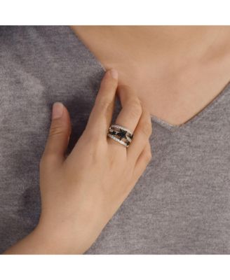 Black White Pave CZ Cocktail Statement Ring Silver Plated Celestial Band