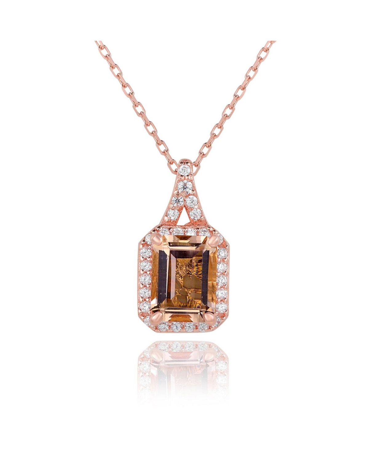 Suzy Levian Sterling Silver Brown Emerald-Cut Cubic Zirconia Halo Pendant - Brown