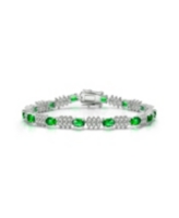 Sterling Silver White Gold Plated with Colored Cubic Zirconia Tennis Bracelet - Green