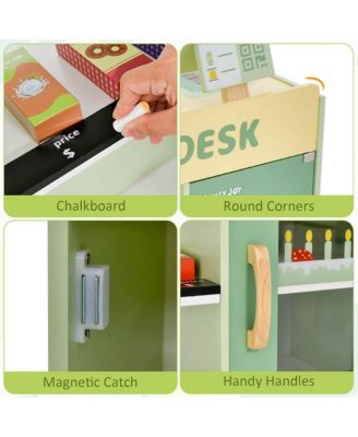 Wooden Supermarket Play Toy Set Kids Grocery Store Playset w/ Checkout Counter