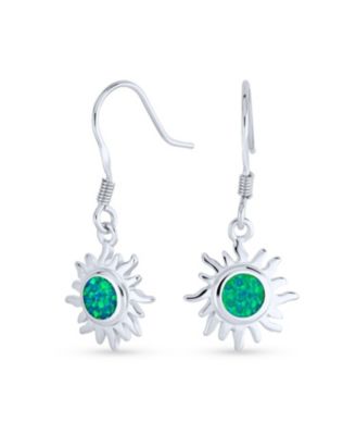 Irradiance Or Fire Created Opal Summer Fun Sunburst Dangle Drop Earrings .925 Sterling Fish Wire