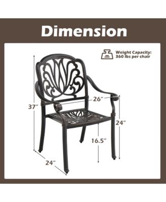 2 Pieces Cast Aluminum Chairs Set of 2 Stackable Patio Dining Chairs w/ Armrests