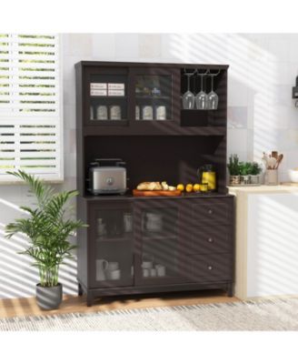 Kitchen Pantry Storage Cabinet Kitchen Hutch with LED lights and Power Outlet