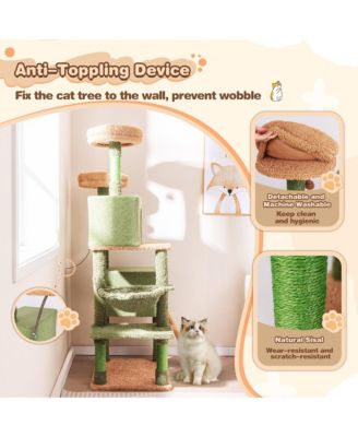 63'' Cactus Cat Tree for Indoor Cats w/Sisal Scratching Posts & Ladder Basket Bed