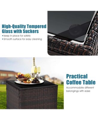 Set of 3 Rattan Furniture Set Patio Cushioned Conversation Set Sofa