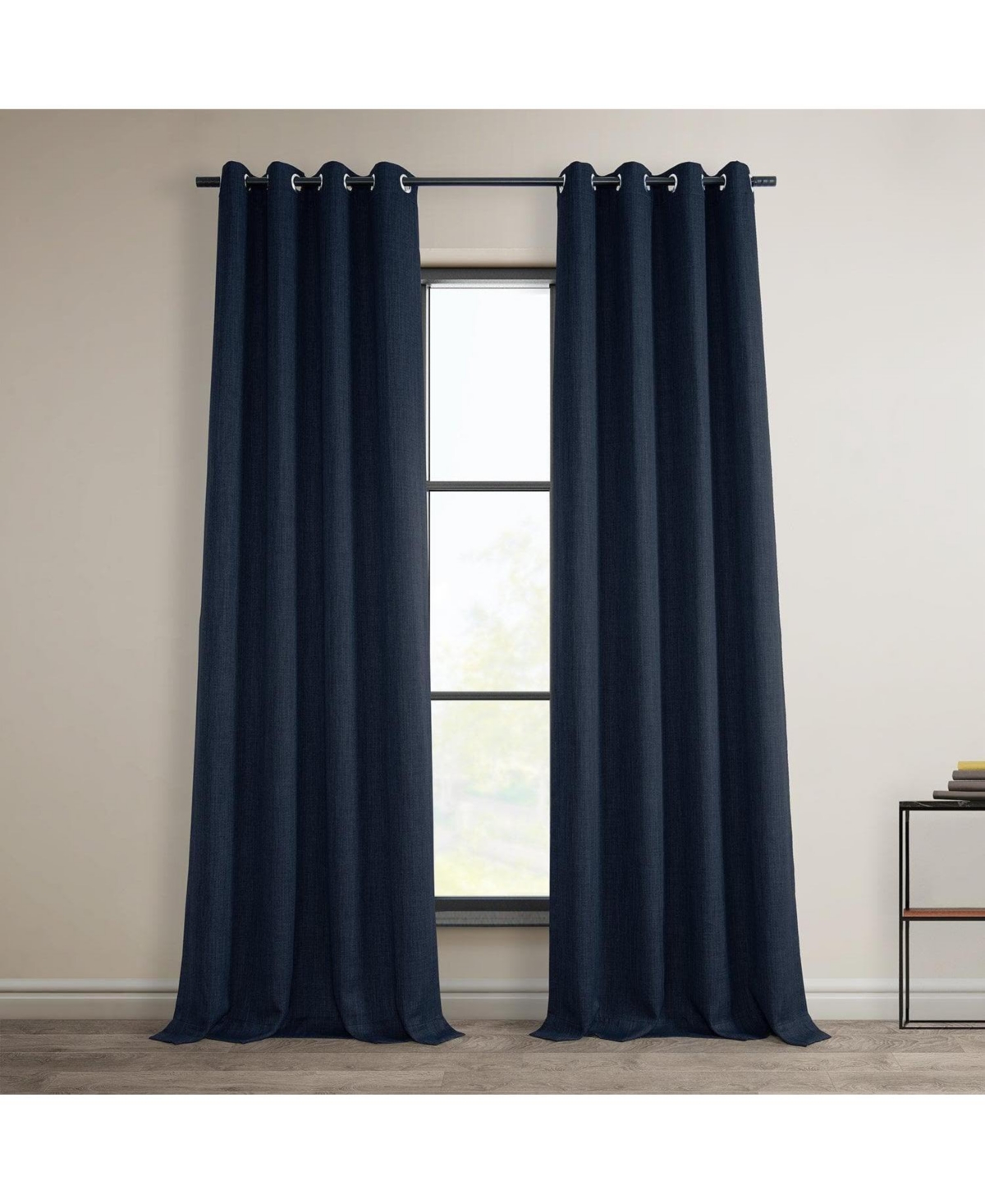 Half Price Drapes Grommet Textured Faux Linen Room Darkening Curtain In Blue