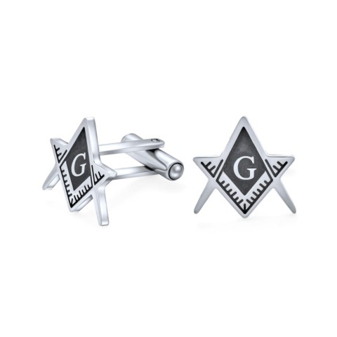 Мужские аксессуары Bling Jewelry Freemasons Compass Masonic Cufflinks For Men Black Enamel 2 Tone Silver Stainless Steel Executive Gift