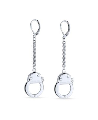 Partners Couples Grey Handcuffs Lever Back Dangle Earrings BlackSilver Tone Steel