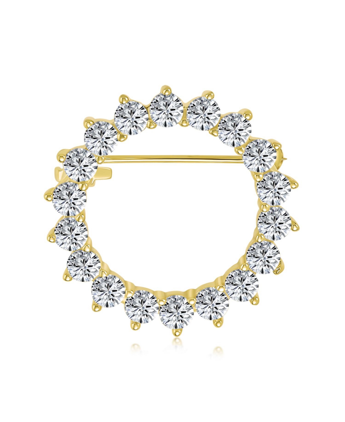 Classic Eternity Baguette Cut Cubic Zirconia Cz Clear Purple Scarf Round Circle Brooch Pin Gold or Silver Plated Brass - Gold