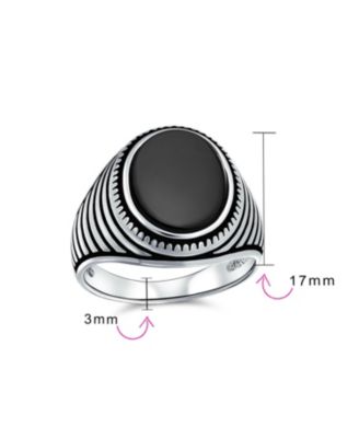 Retro Grooved Silver Ring with Black Onyx Square Signet Sterling Silver Band