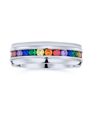 Stainless Steel Rainbow CZ Eternity Ring LGBTQ Band Comfort Fit