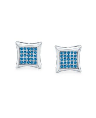 Square Shaped Cubic Zirconia Micro Pave Blue CZ Kite Stud Earrings .925 Sterling Silver