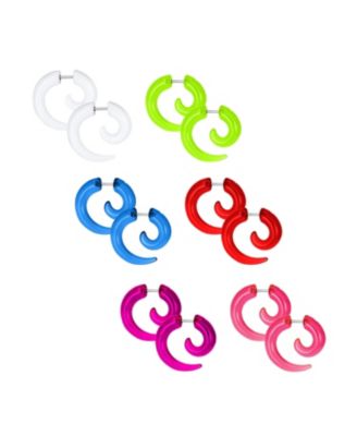 Round Swirl Spiral Tribal Fake Faux Ear Plug Taper Earrings Acrylic Resin Steel