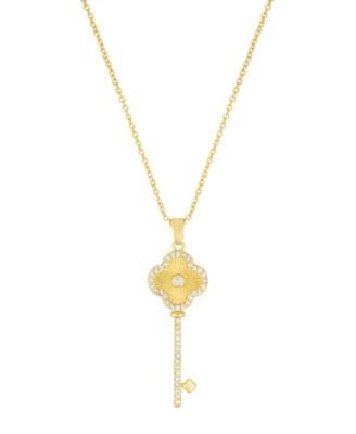 Adjustable Cubic Zirconia Pave Clover Key Pendant Necklace