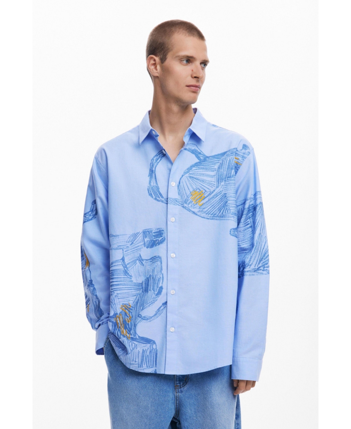 Men's Long-sleeve pottery shirt - Light blue