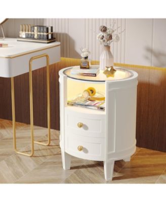 Set of 2 Nightstand with LED Glass Tabletop, No Assembly