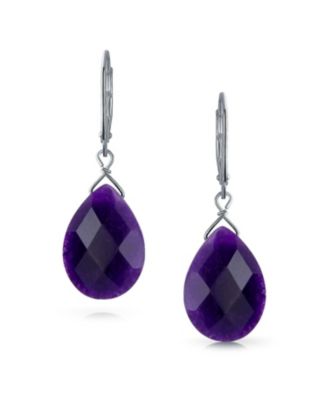 Classic Briolette Lapis Lazuli & Amethyst Teardrop Dangle Earrings in Sterling Silver