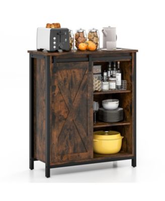 Farmhouse Sideboard Buffet Cabinet with Sliding Barn Door and Adjustable Shelves Stylish Storage for Dining Room or Kitchen