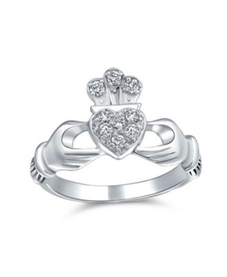 Bff Sorority Sister Cocktail Statement Ring With Cz Pave Heart Claddagh Design