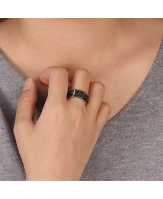 Stainless Steel Religious Cross Black Spinner Band Ring - Lords Prayer Design