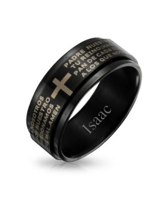 Stainless Steel Religious Cross Black Spinner Band Ring - Lords Prayer Design