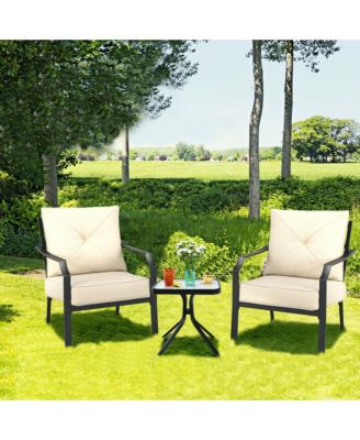 2 PCS Patio Dining Chairs Set with Padded Cushions Armrest Steel Frame