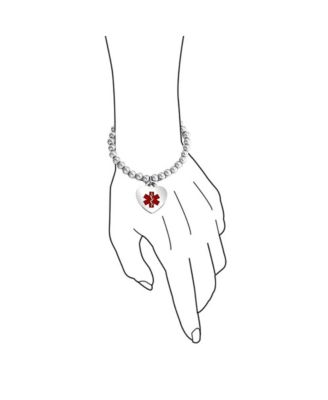 Medical ID Bracelet with Heart Charm and Stretchable Stainless Steel Tag