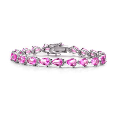 Genevive White Gold Plated Sterling Silver Colored Cubic Zirconia Pear-cut Bracelet - Pink 168$