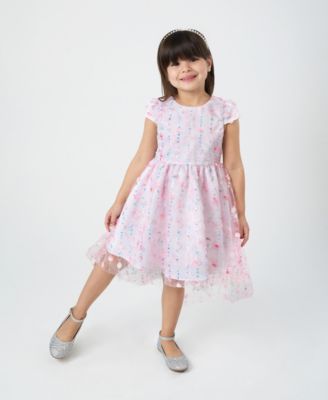Toddler and Little Girls Floral Mesh with Embroidered Sequin Social Dress