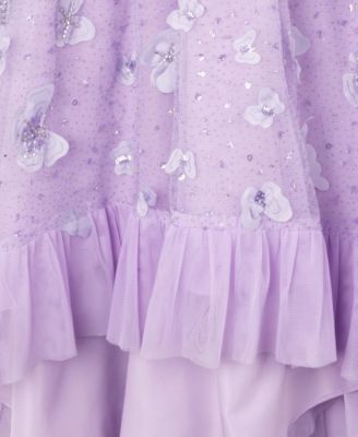 Toddler and Little Girls High-Low 3D Butterfly and Sequin Mesh Social Dress