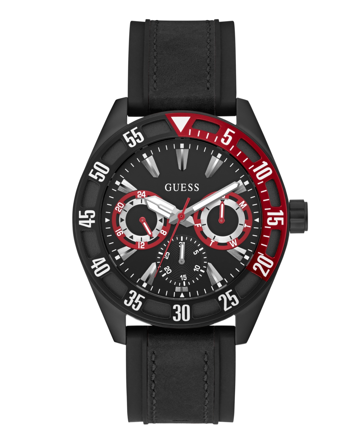 Men's Multifunction Black Silicone Watch, 44mm - Black