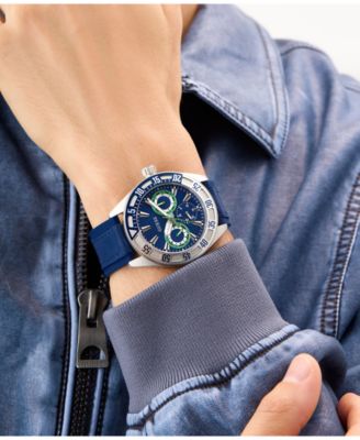 Men's Multifunction Blue Silicone Watch, 44mm